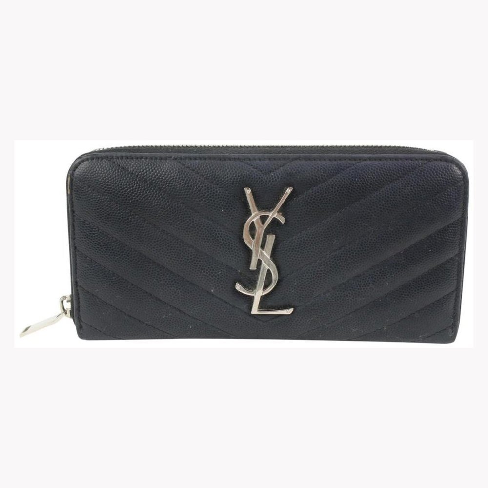 Saint Laurent Black Quilted Monogram Matelasse Leather Zip-Around Wallet 49YS37S